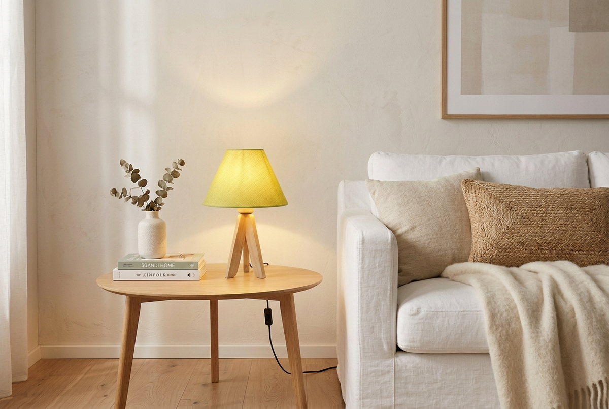 Abajur de Mesa Eco Green em Madeira com Cúpula de Linho Verde